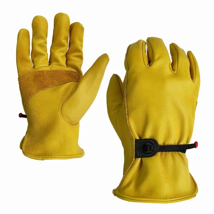 YULAN LC611 Yellow cow Leather Work Gloves, with Wrist Closure, palm support