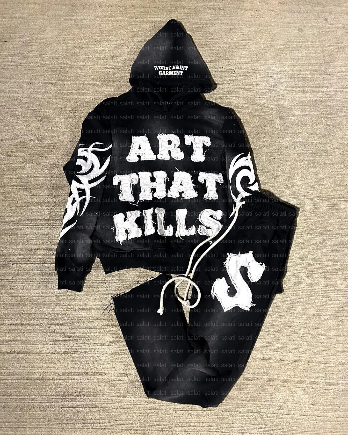 Custom Flared Sweatpants Hoodie Set Embroidered Jogging Suit Acid Washed Breathable Regular Fit Winter Tracksuits Men gallery 7