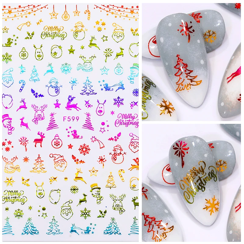 3D наклейки для ногтей в виде снежинки с тыквой золотые серебряные рождественские Модные товары