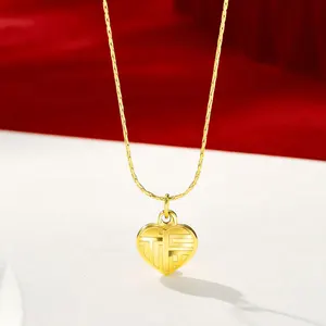 Plated 24K Gold Heart-Shaped Fuzi Stainless Steel Pendant Necklace Bamboo Chain Light Luxury Exquisite New Chinese Source