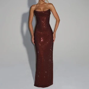 ZYHT 73606 Luxury Ladies Dress Crystal Sheath Ruched Bright Sexy Maxi Party Corset Strapless Backless Evening Dresses for Women