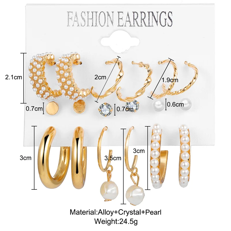 Metal Earrings Set Fashion Geometric Pearl Circle Drop Earrings 2021 ...