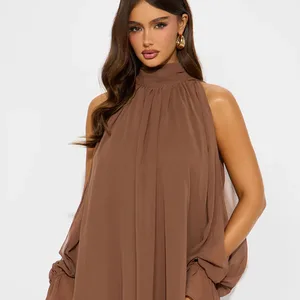 Casual Sleeveless Jumpsuit Chiffon Wide Truffle Back Women's Elegant Dress for Summer Vacation