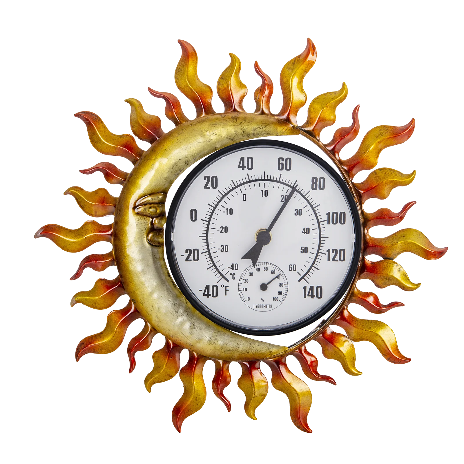 Sun & Moon Wall Mounted Thermometer Hygrometer for Patio, Living Room,  Greenhouse Sun & Moon