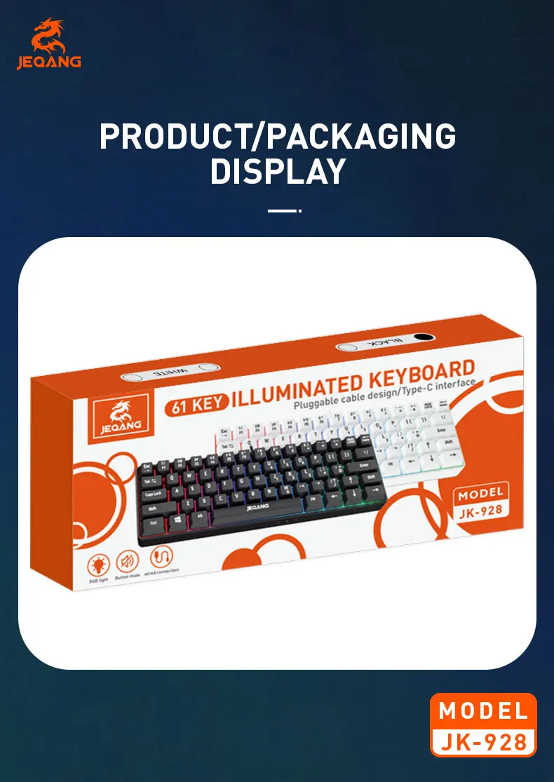 Jeqang JK-928 Mini Wired RGB 61-Keys Keyboard New Product Scissor Operation Style for Gaming or Office