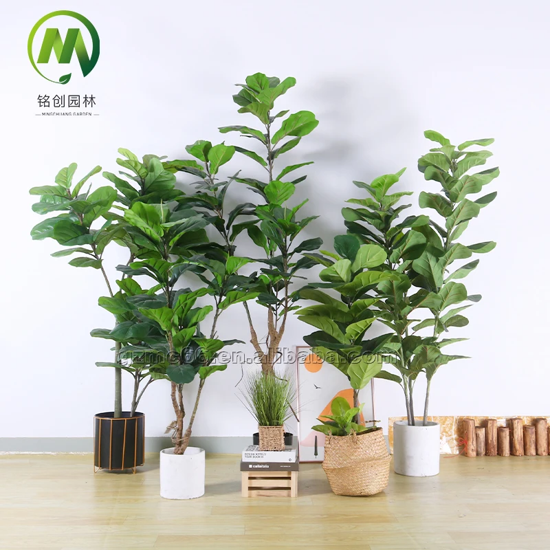 Artificial Ficus Lyrata Plant Plastic Fiddle Leaf Bonsai Fig Leaves Plants  with Pot for Home Office Decor