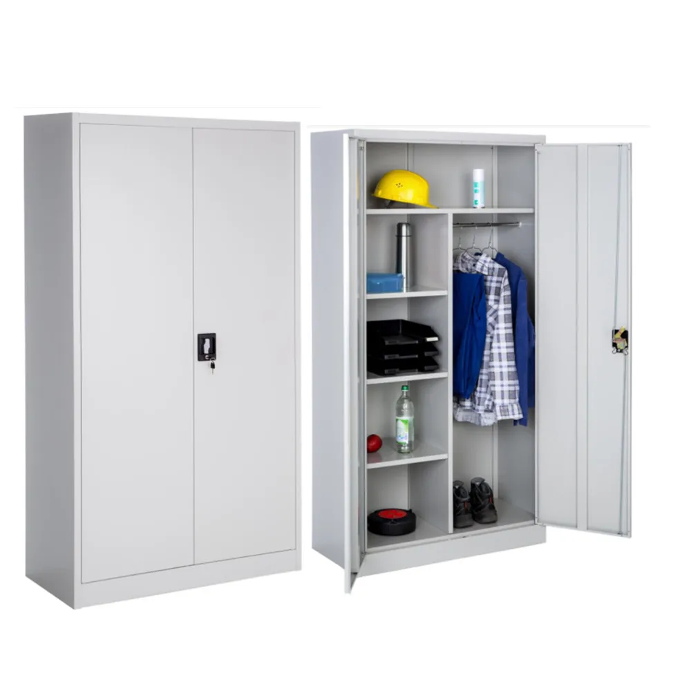 Metal Storage Cabinet with Lock and Hanging Rod 2 Door Steel Wardrobe Closet for Home Office Metal Almirah Wardrobe