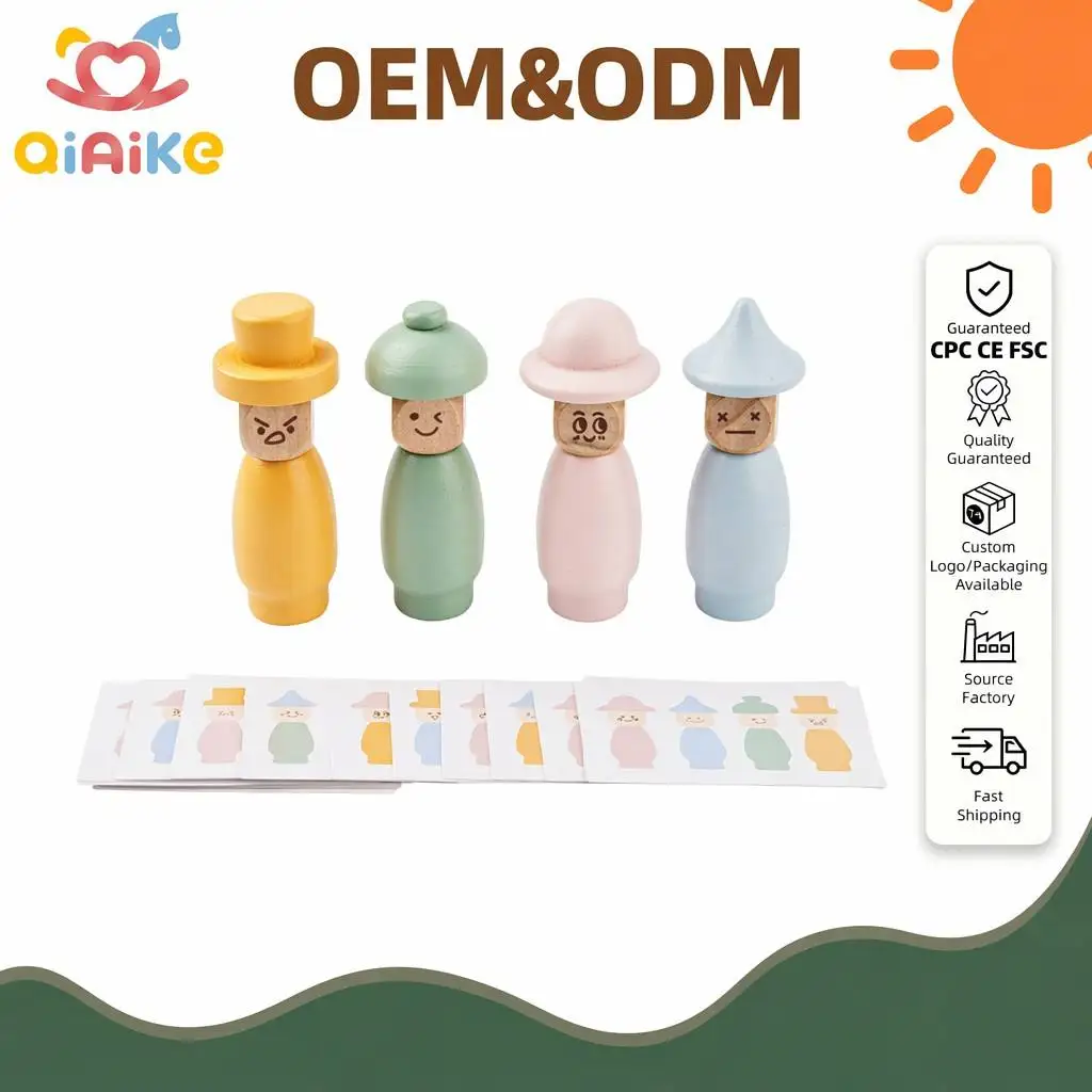 Giocattoli Montessori in legno: bambole a perno, giochi impilabili, giocattoli educativi per il riconoscimento dei colori, sviluppo delle abilità motorie fini, marionette e puzzle in legno