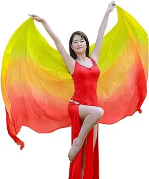 Wholesale Women's 100% Silk Belly Dance Veils and Hand Scarves Worship Flag Colorful Gradual Colors 98"x45"