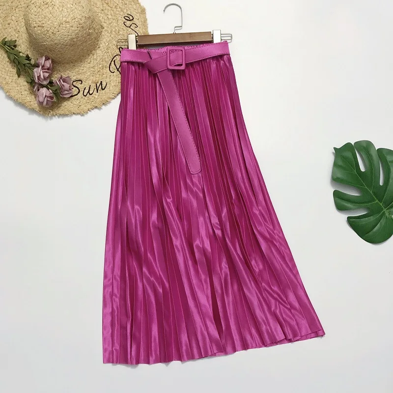 Spring and Summer Women Pleated Skirt With One Size Female Korean Style Women's High Waist Vintage Midi Skirt
