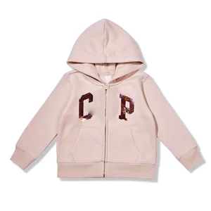 Custom Designs Kids Solid Color Hoodie Jacket Sequin Print Casual Jacket for Fall Winter
