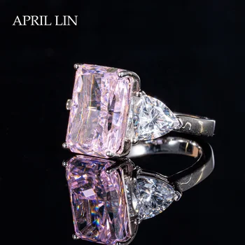 Factory Wholesale Wedding Rings Sterling Silver 925 Jewellery Luxury Square Pink Gem Zircon Ring