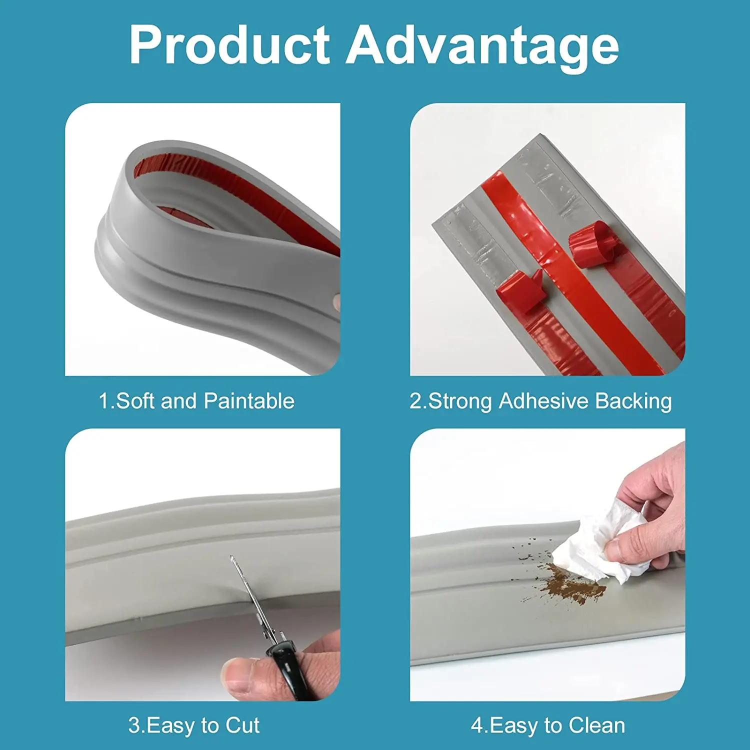 Flexible Wall Base Moulding Trim Peel And Stick Rubber Baseboards