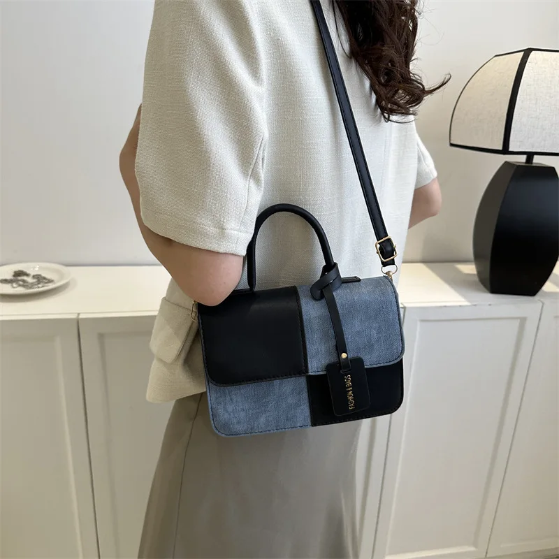 Zr524 Woman Pu Retro Bag Daily Life Girl Horizontal Color Block Square ...