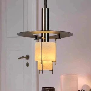 Natural Alabaster Pendant Light for Living Room Single-Head Chandelier Luxury Ambient Lighting Adjustable Height LED Gold/Black