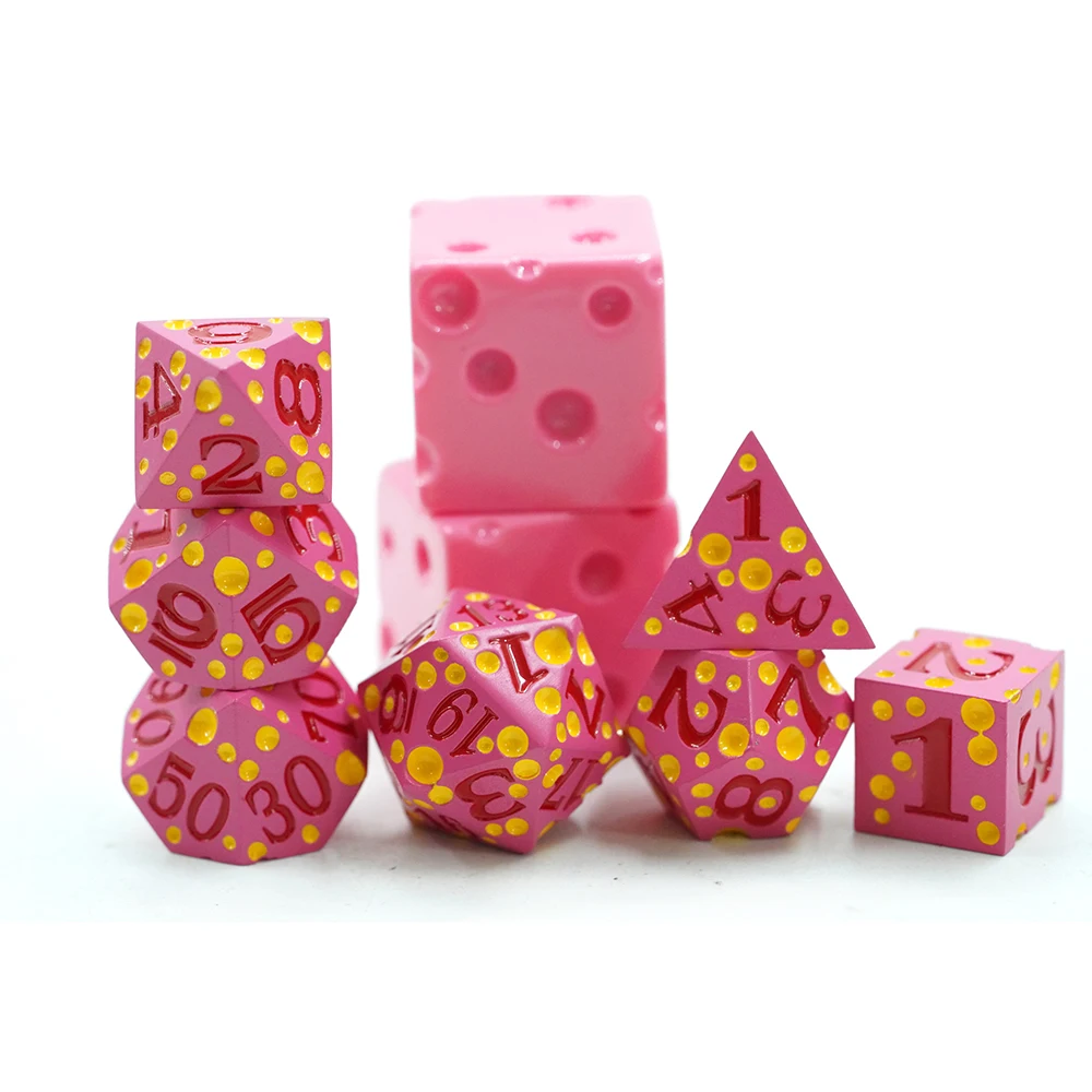 Egendesignet Zinklegerings Polyeder Metallterninger D&d Rpg Miniature Spillspill Rosa Osteterninger D4 D20 Terningsett til Brettspill