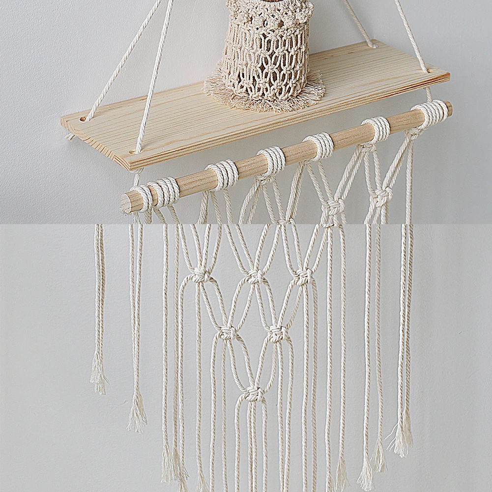 Artilady  3 Tier Layer Macrame Wood Wall Hanging Shelves Plant Decor Boho Floating Shelf for Bathroom