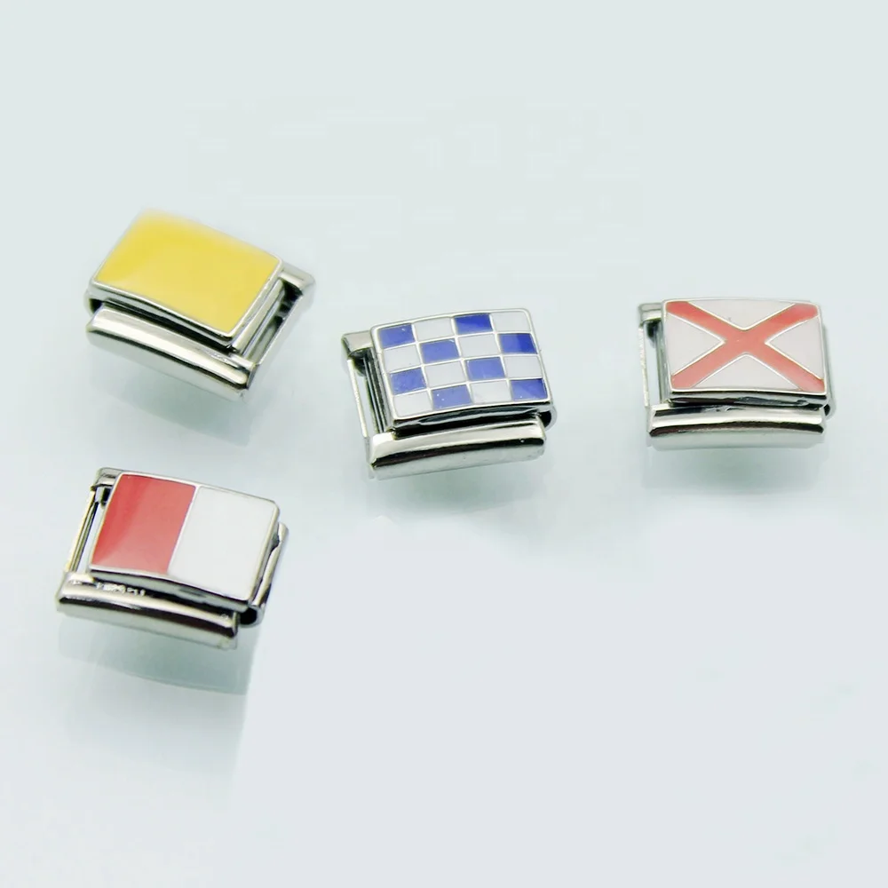 26 Nautical Flag Boat Banner Alphabet 9mm Classic Links International Navy Maritime signal Code Letter Italian Charm Bracelet