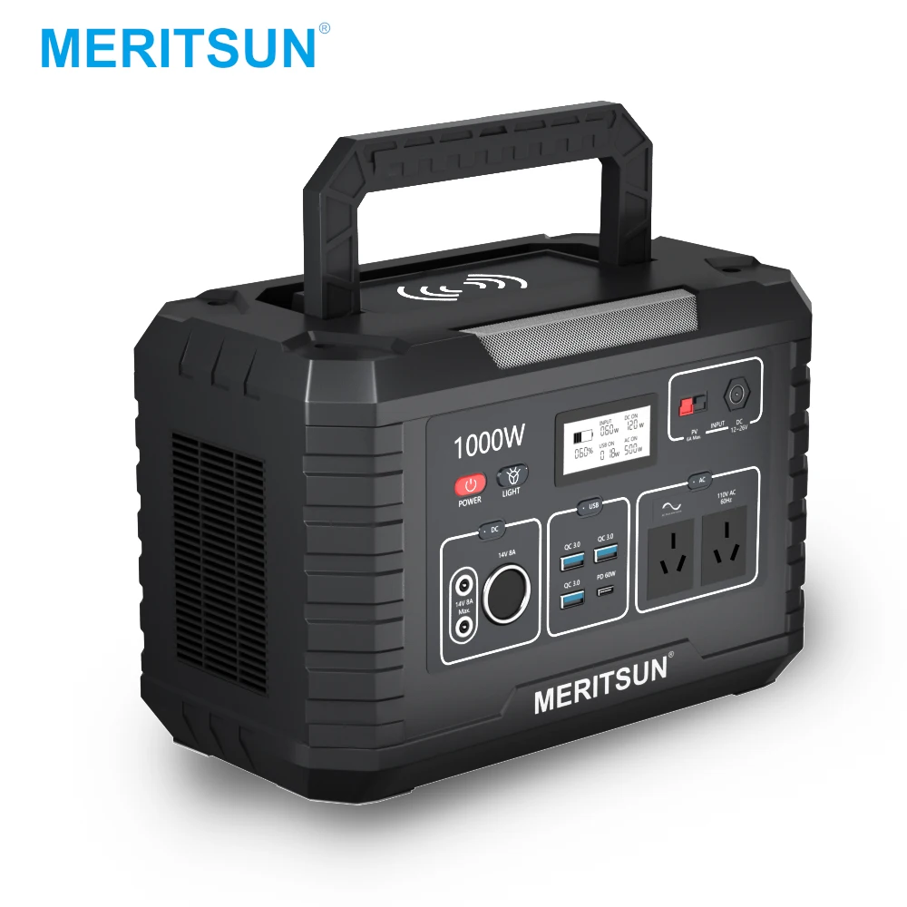 Meritsun Portable Power Station Solar Generator 1000W 500W AC DC Output Portable Power Supply Solar Energy System