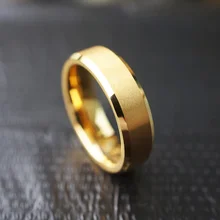 Tungsten jewelry 6mm 18K Gold Plated Matte Finished Beveled Edge gold wedding ring Tungsten Rings For Men women