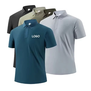Customized Ice Silk Seamless Wrinkle-free Polo Shirt for Men New Summer Quick-drying Breathable Collarless Short-sleeved T-shirt