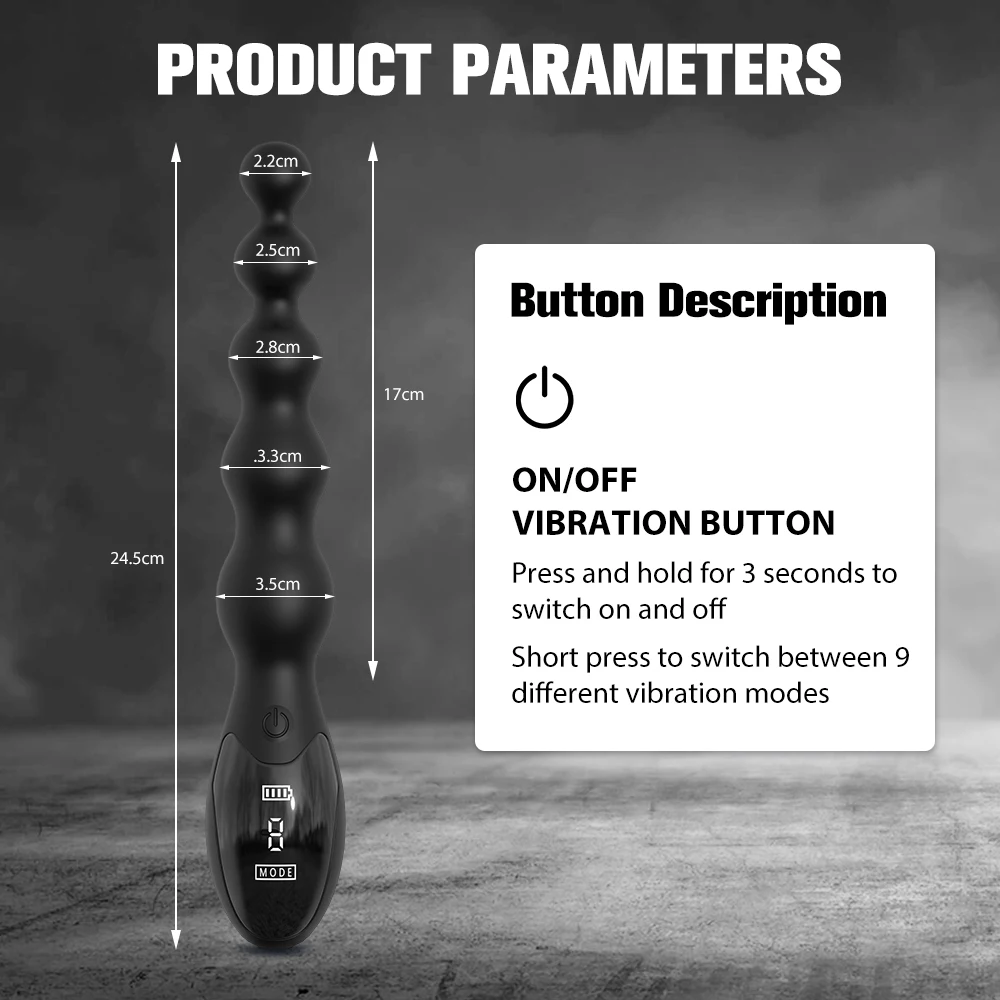 Vibrating Anal Beads Butt Plug LCD Screen Anal Vibrators Stimulation Massager Anal Plug Adult Sex Toy