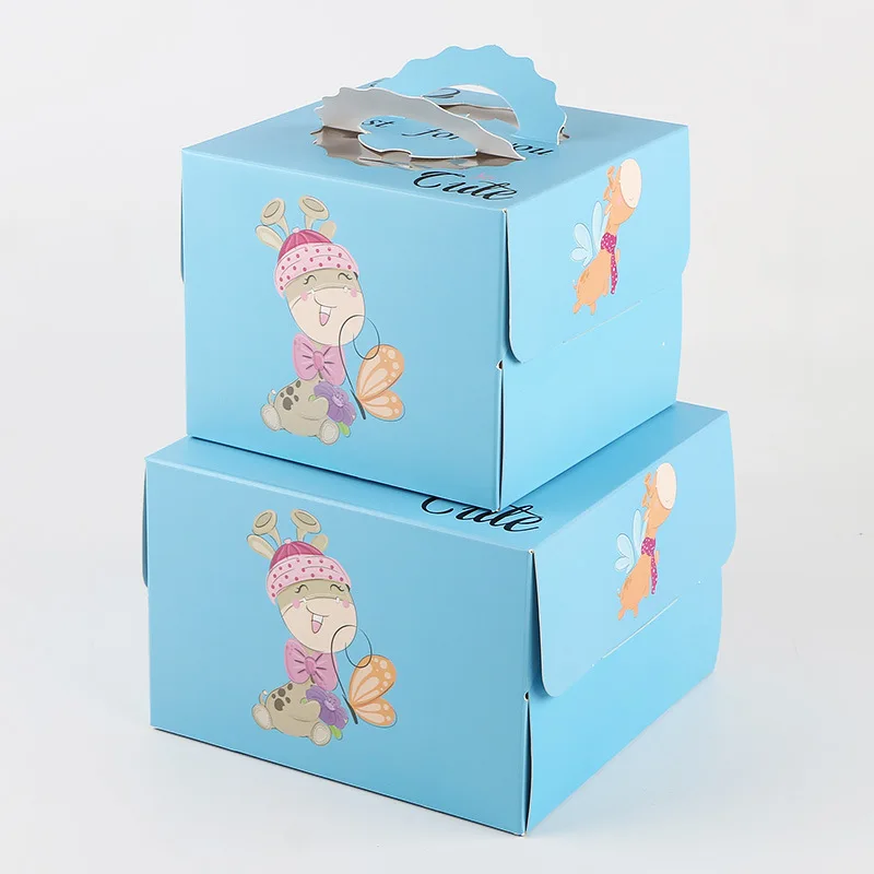 Aangepaste kleurrijke, milieuvriendelijke cakeverpakking met venster, doos met mat laminering, reliëfopdruk en gekleurd kraftpapier met aangepast cartoonfiguurtje voor kinderen