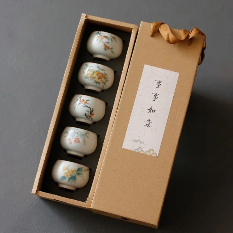 Japandi Style Kung Fu Tea Bowl Retro Tasting Cup Persimmon Glaze Crackle Ceramic Personal Cup for Tea Masters