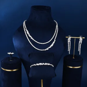 TOKE Women's Jewelry Set Classic Style Zircon Adorned Brass Rhodium Plated Wedding Engagement Gift