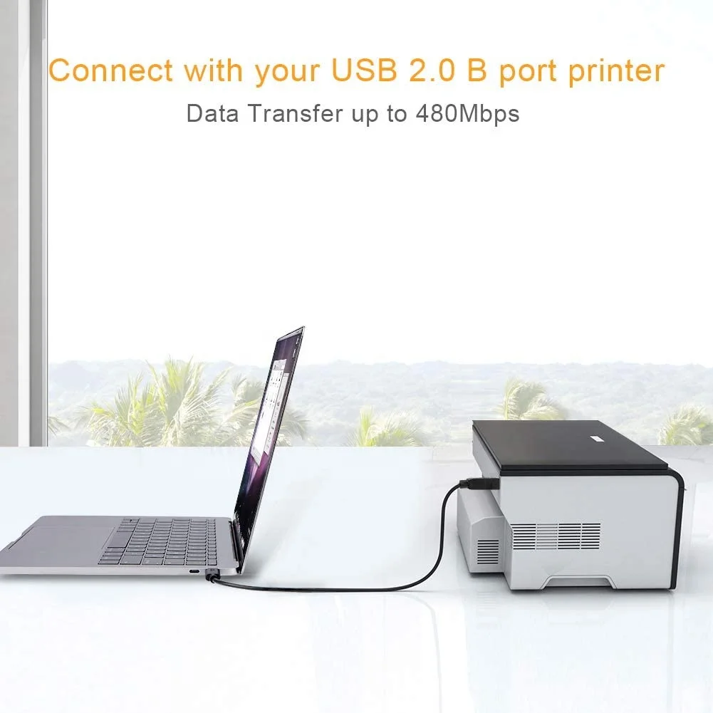 USB Type C to USB 2.0 Type B Printer Scanner Cable Compatible for for DJ Controller MIDI Keyboard Piano Scanner and More