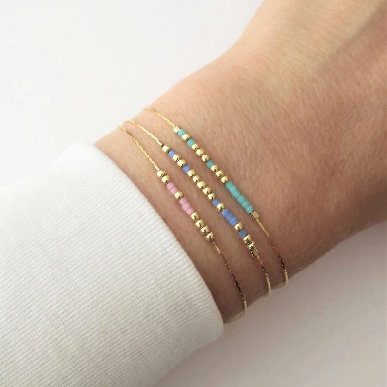 Delicate Rose Gold Bracelet With Small Beads, Dainty Beaded Multicolor Gift  Bracelet, Thin Colorful Bridesmaid Friendship Bracelet 