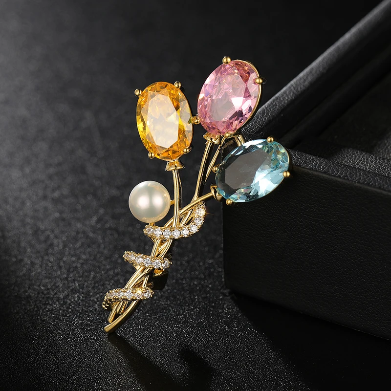 XILIANGFEIZI 2022 Creative Design Zircon 18K Gold Colorful Bouquet Balloon Brooches for Gift