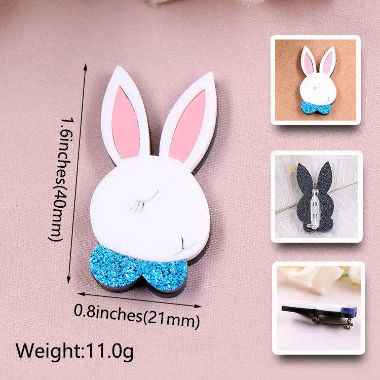 Customized BHS072BH1049 Best Selling Baby Girl Gift Safty Pin Laser Cut Acrylic Easter Jewelry Cute Bunny Brooch factory