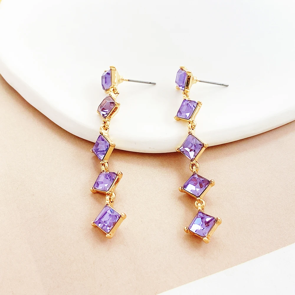 product fashionable jewelry long style purple tassel rhinestone shiny high end girl gift crystal womens fashionable earrings-4