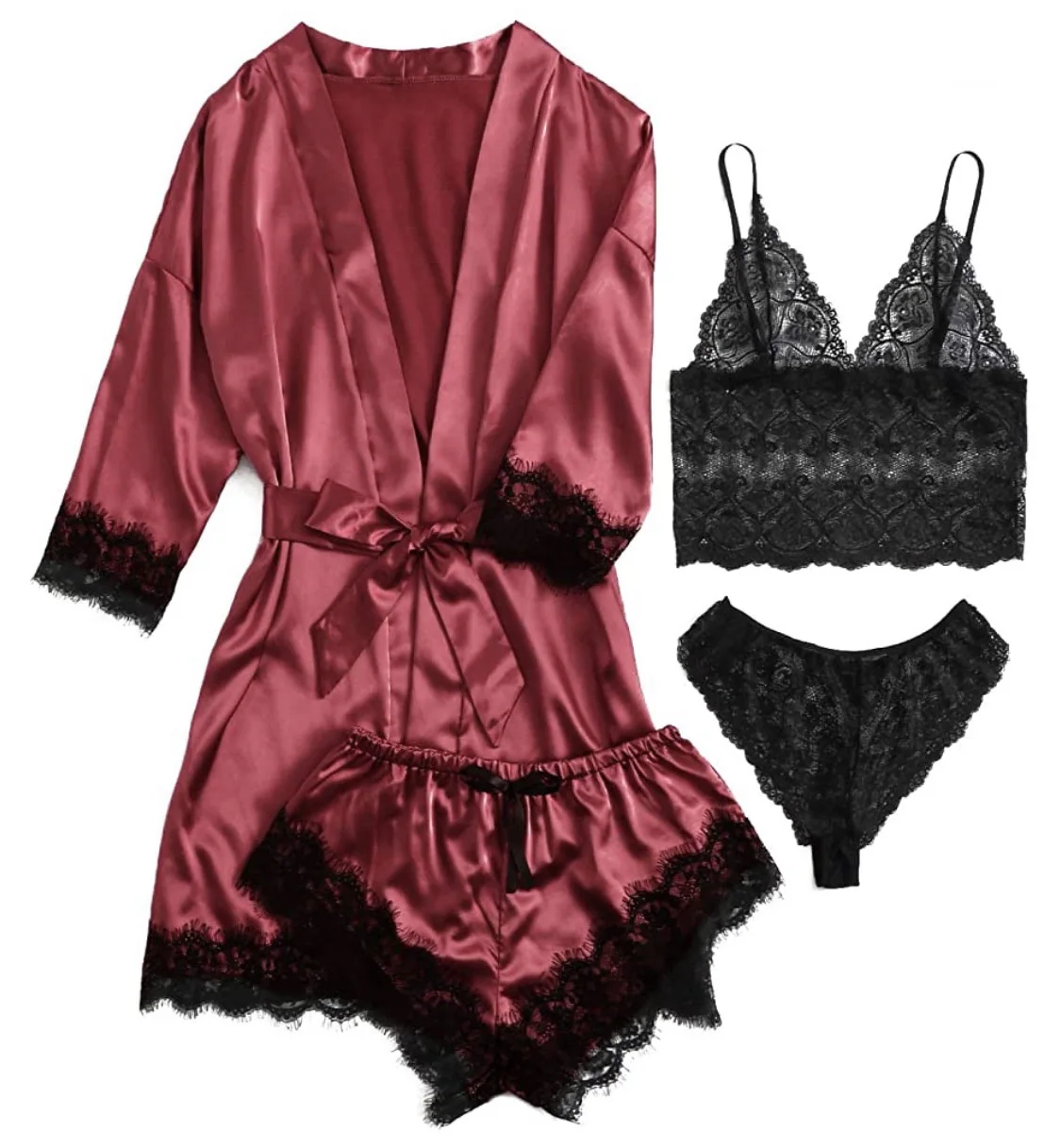 Breathable Satin Pajama Set For Women Xs-2xl, Oem
