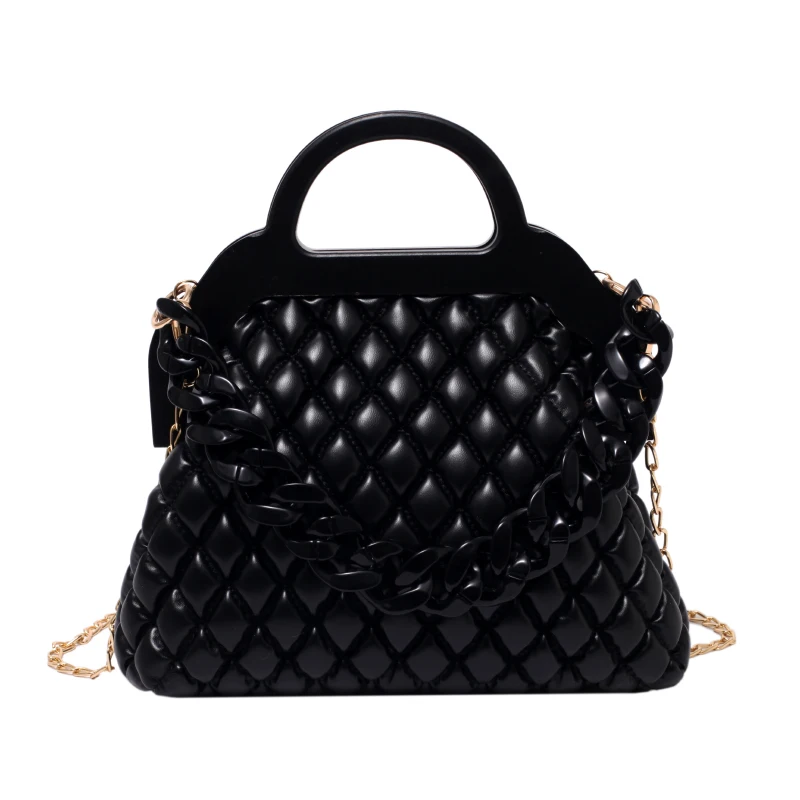 Hand Bags Luxury Black Quilted Pu Leather Woman Private Label