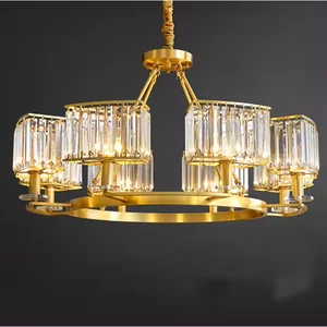 New Copper Indoor Decorative Hanging Lamps Dining Room Bedroom Clear Gold Crystal Chandelier Lamp