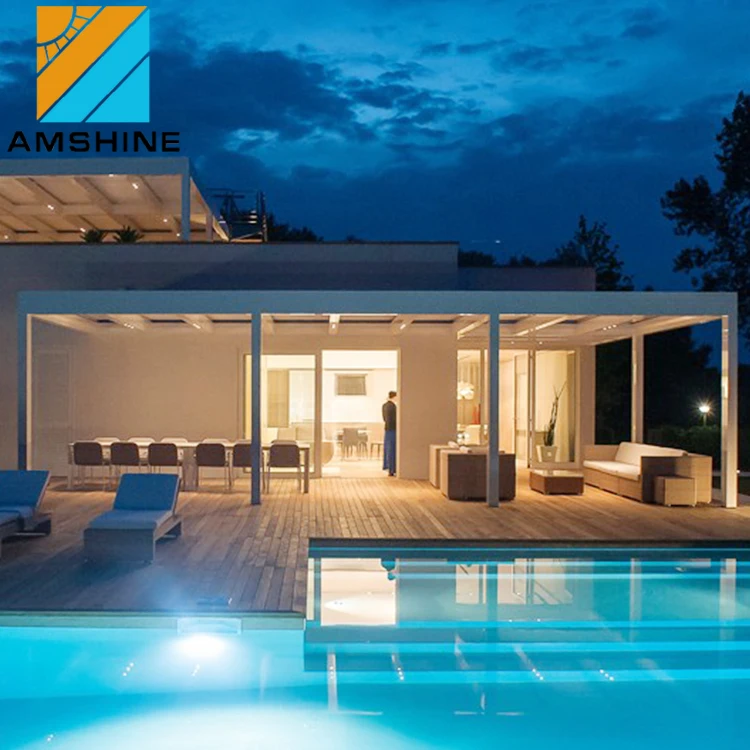 Backyard Solar Panel Electrical Opening Louvre Roof Aluminum Pergola With LED Lights
