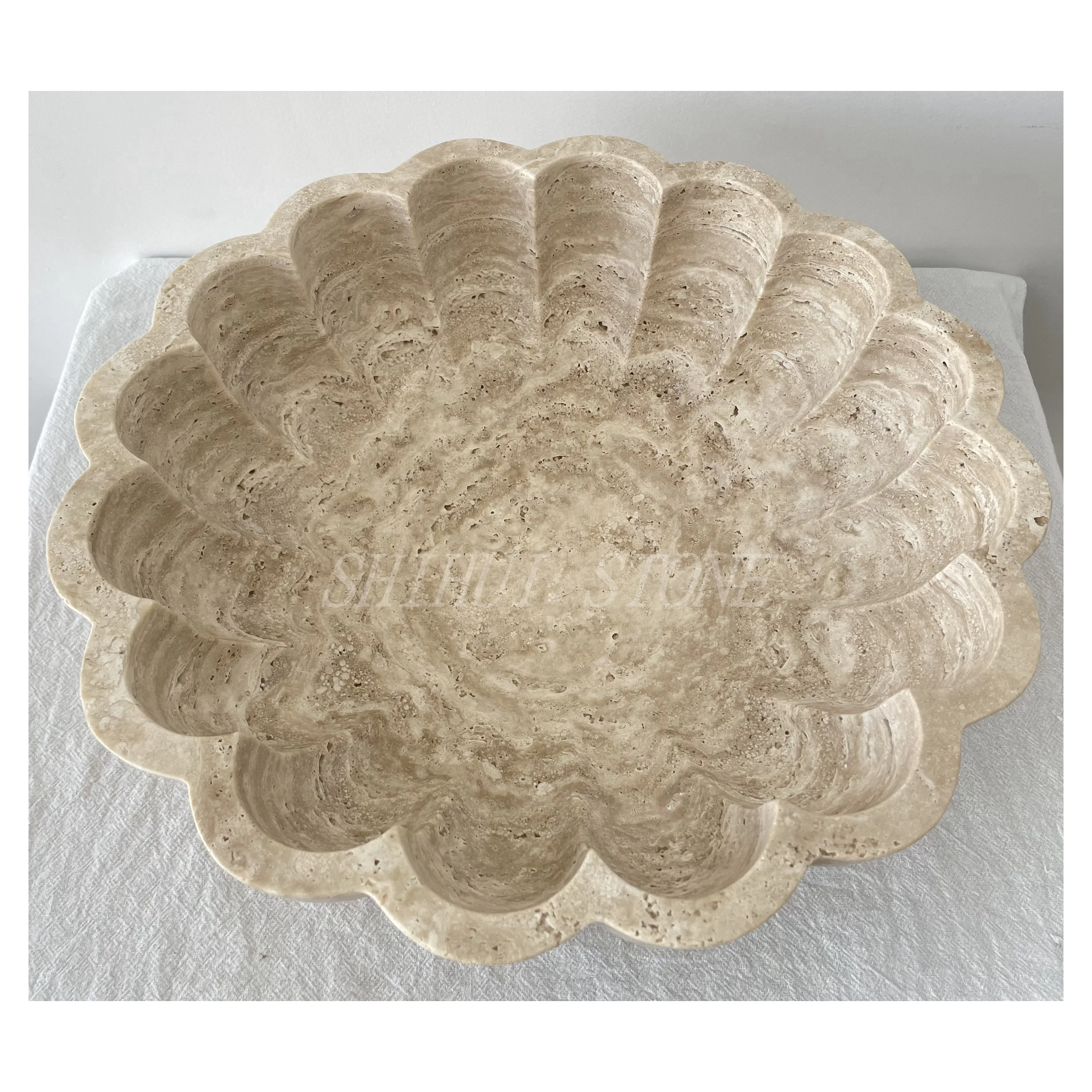 Home Accessaries Flower Design Natural Travertine Stone Fruit Bowl Travertine Bowl Travertine Tray