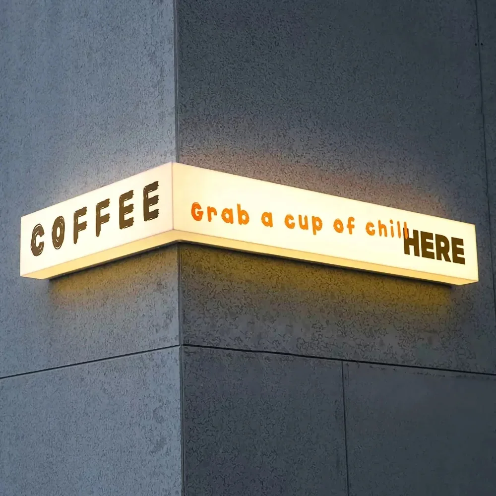 CARREY Customized Led Light Box Signage Box Signs Outdoor Coffee Shop Bookstore Indoor L-Shaped Advertising Acrylic Light Box
