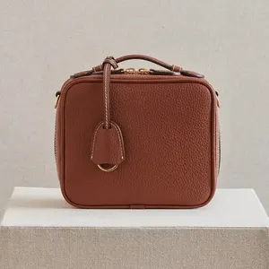 Custom Logo Pebble Leather Ladies Square Zip Camera Crossbody Messenger Bag Side Handbag Purse for Women