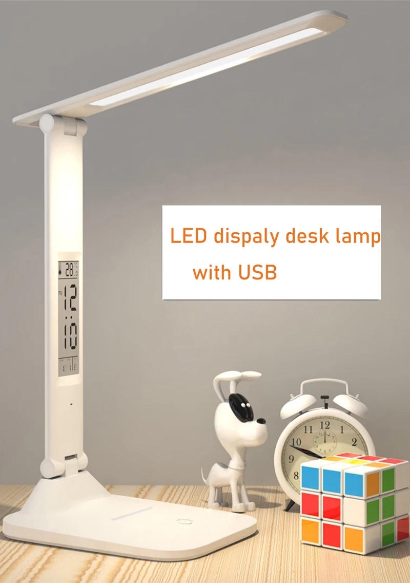 product dropshipping adjustable table light with calendar temperature alarm clock eye protect study reading foldable led desk lamp-37