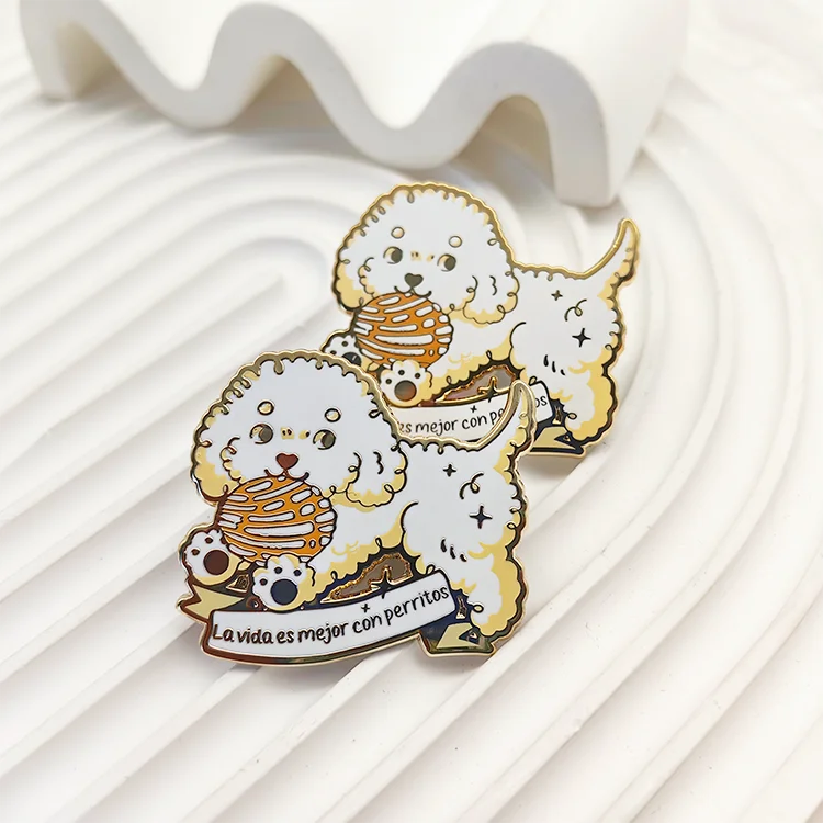 Chinese factory metal badge pins custom rose gold plated hard enamel customized anime pin with glitter details