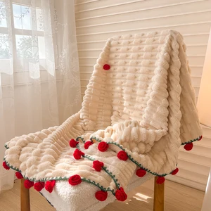 Luxury 3D Rose Bouquet Blanket Hand-Woven Ball Crochet Flower Home Decor and Bedding Gift for Valentine's Day for Girlfriend