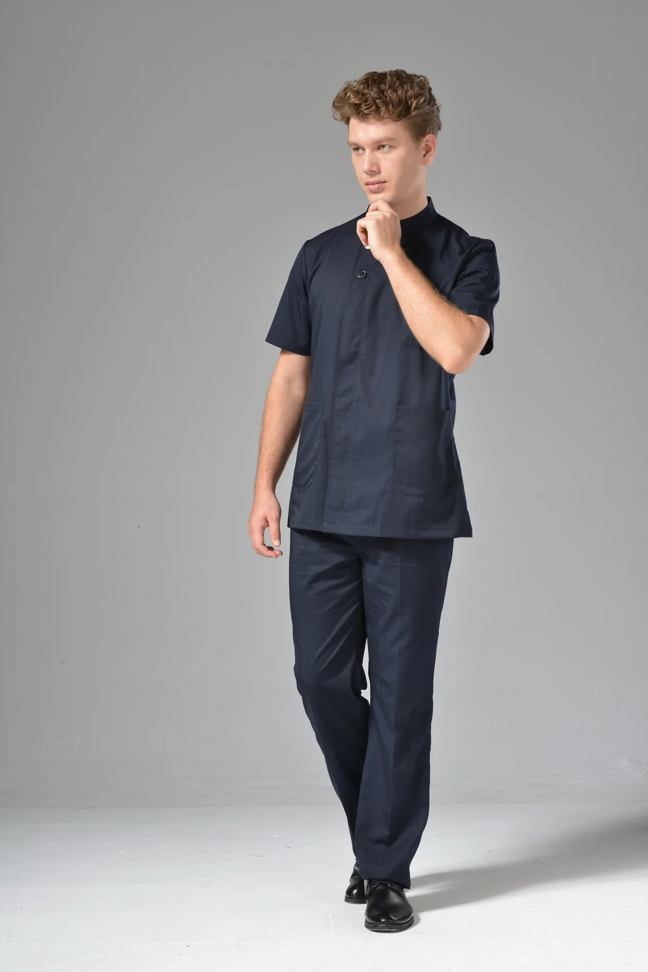 High Quality Kitchen Chief Cook Chef Uniforms Set Wholesale Brand New for Men and Women Workwear Coverall Dark Blue Adults S-XL