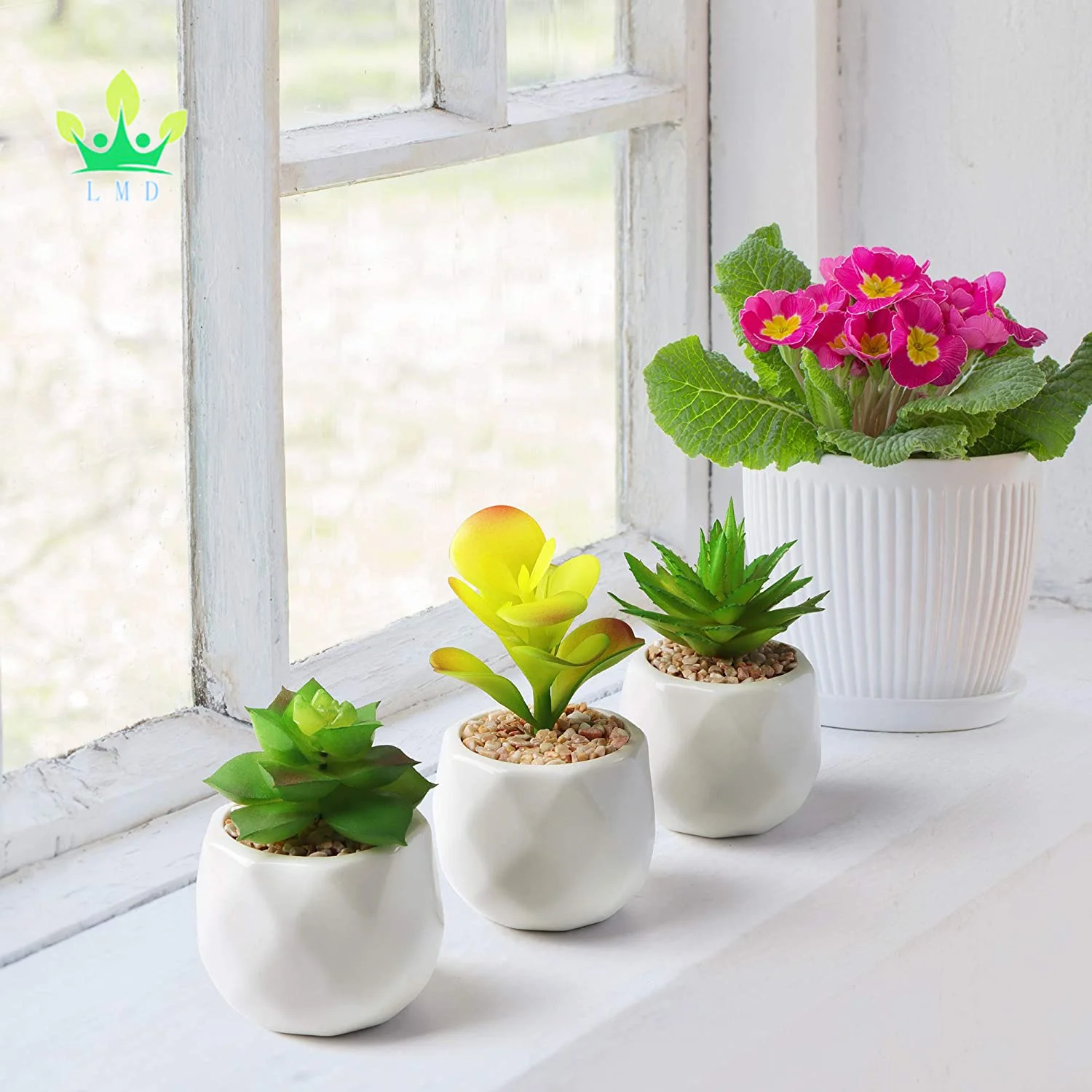 Mini Artificial Succulent Plants in Pots, Artificial Succulent Set With  White Ceramic Planter Pots
