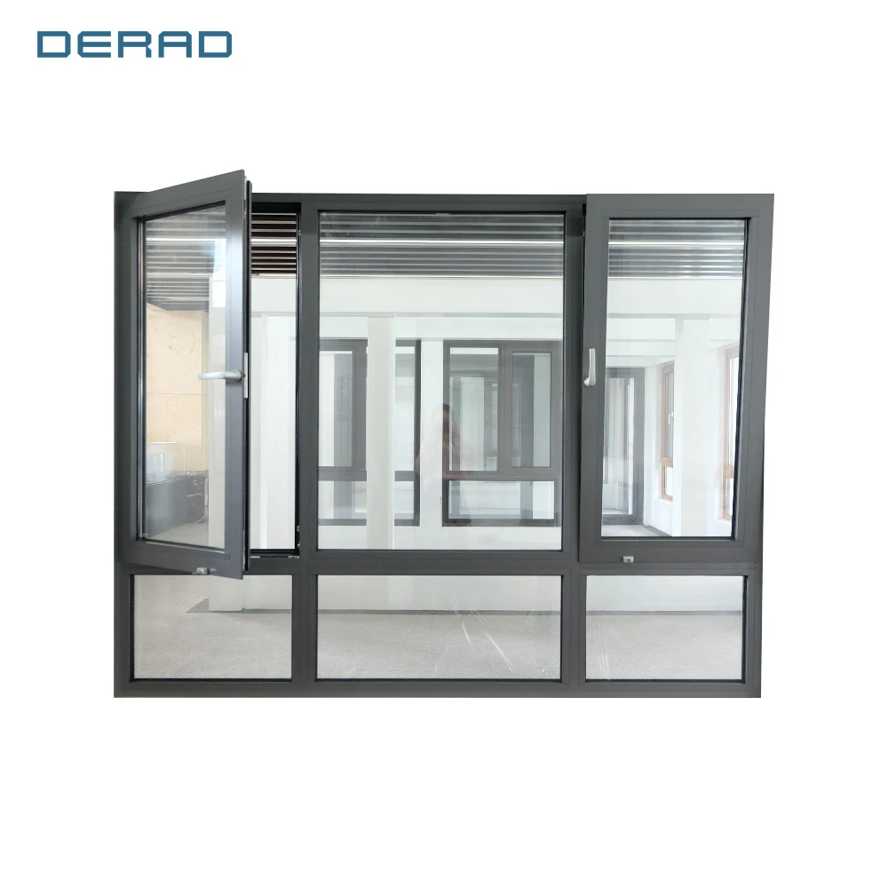 Double tempered clear glass windows aluminum tilt and turn casement windows for hospitality industry stairwell windows