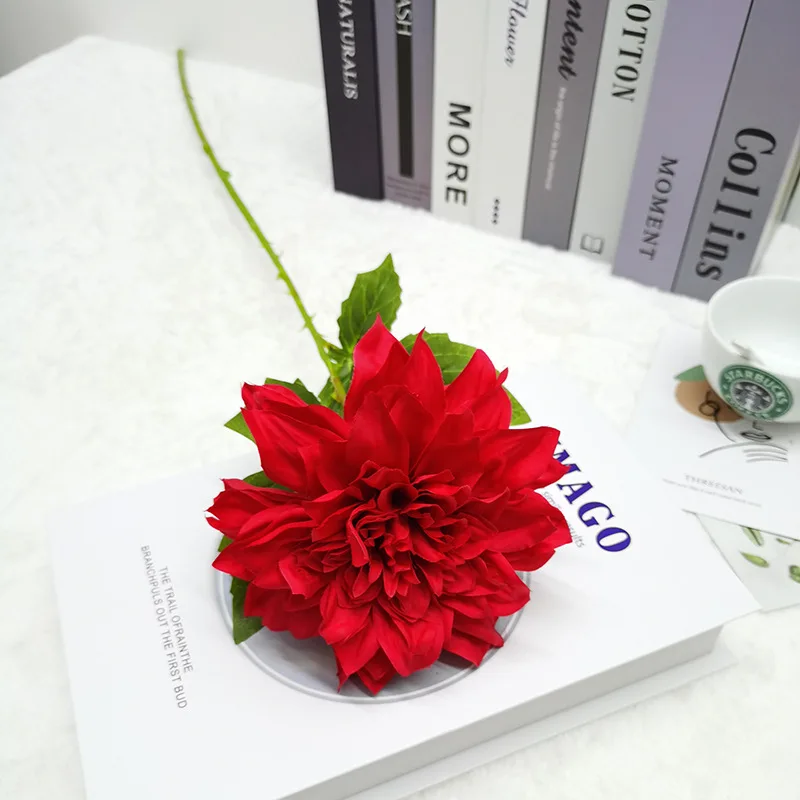 S0296 Cheap Price Wedding Home Decoration Faux Flowers Fake Dahlia Flowers Silk Floral Red White