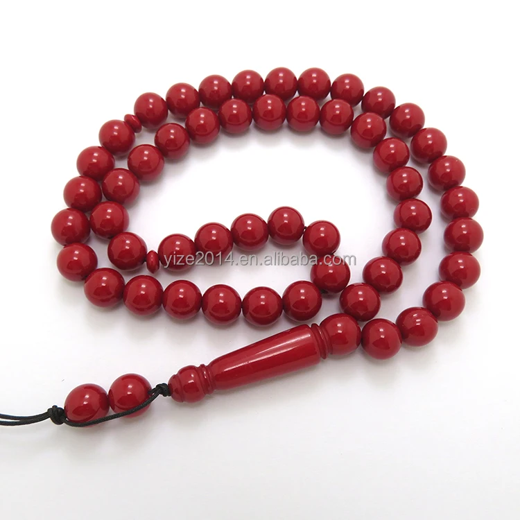 Latest Design Resin Red Coral Color Necklaces Muslim Rosary Beads Size 10mm Subha Tesbih Beads Islamic Rosary Prayer Bead