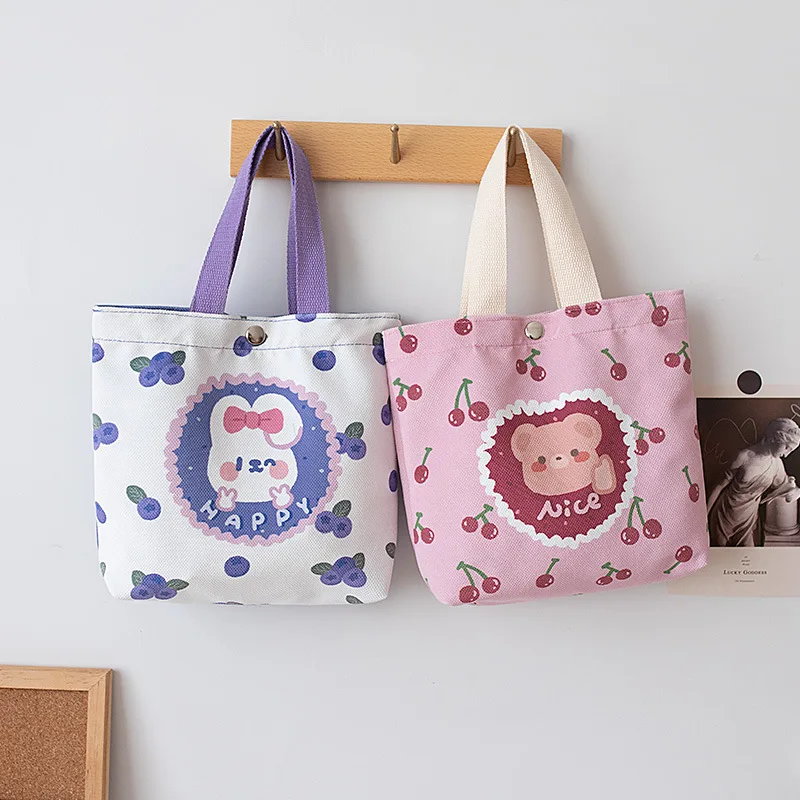 Fashion School Student Cute Cartoon Bear Printed Canvas Handbag Tote ...